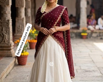 kerala Besonderes Organza dhavani Set. Onam, Vishu, Ehe, Pooja Andere Festival Anlass Dhavani