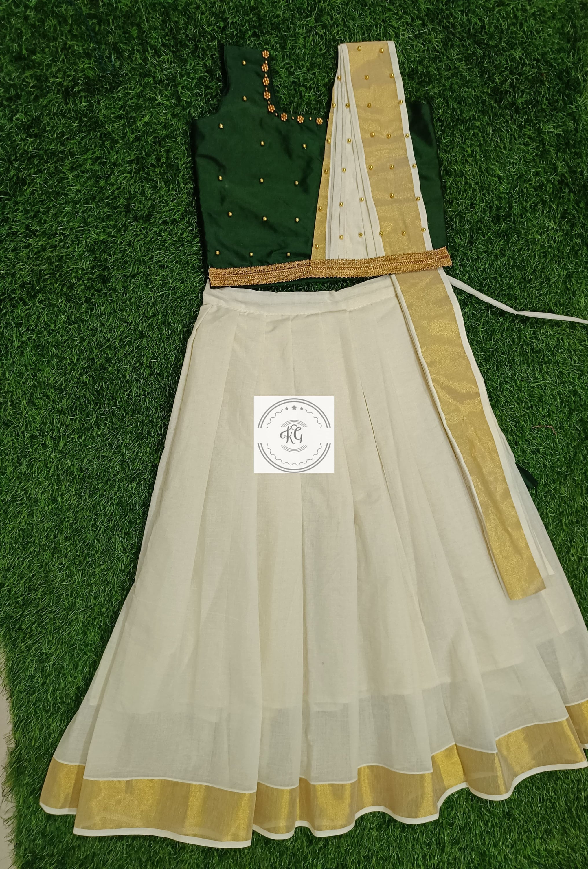 Kerala Traditional Printed Kids Dhavani / Skirt Blouse ,Girl's, children's Traditional wear, Kids Frock, Onam, Vishu, Pooja Festival Wear.