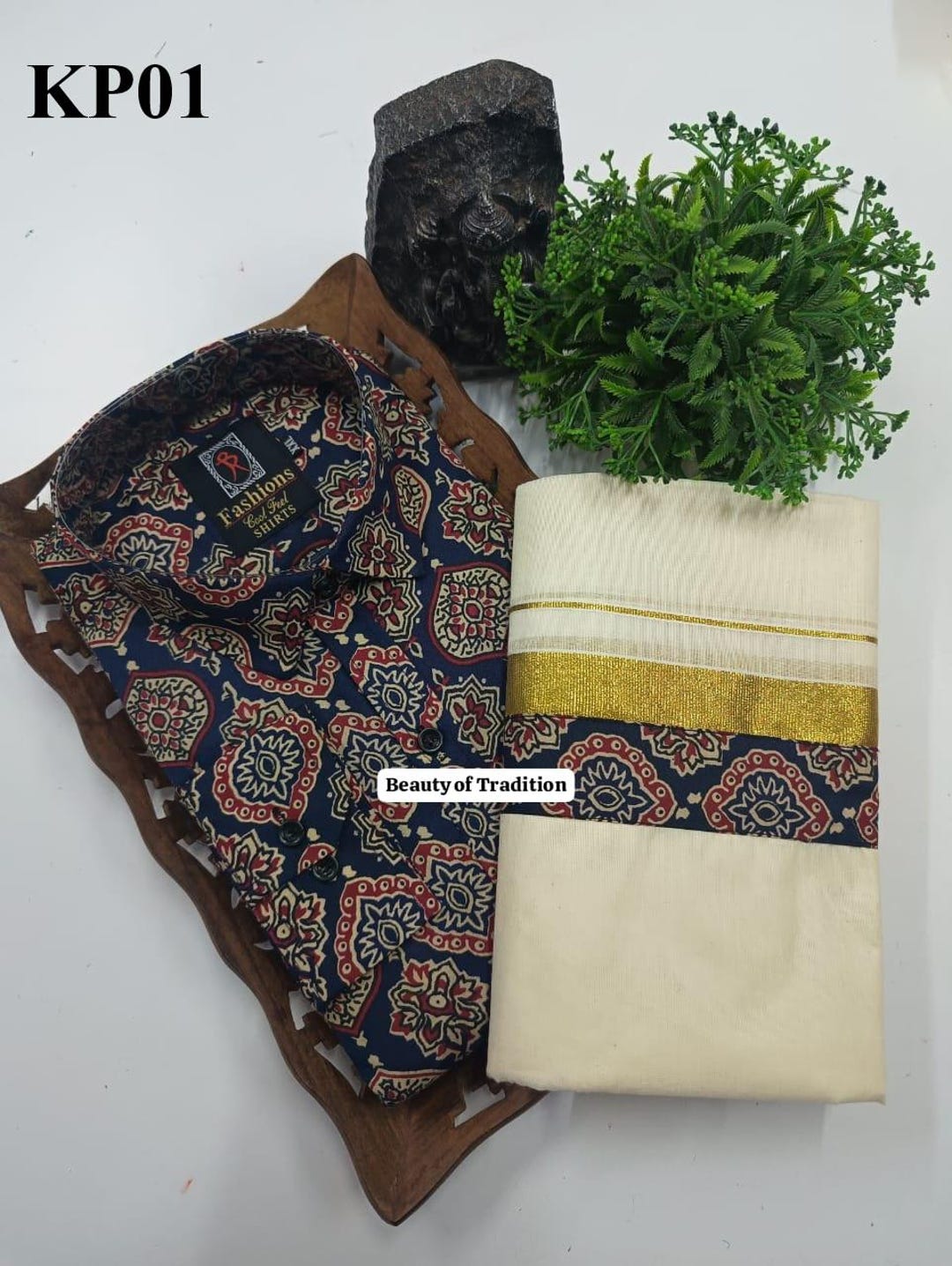 Buy Mens Ajrakh Print Shirt Mundu Combo,kerala Traditional  Wear,onam,vishu,birthday,marriage,christmas, Ramadan,festival ,as a  Gift,temple Online in