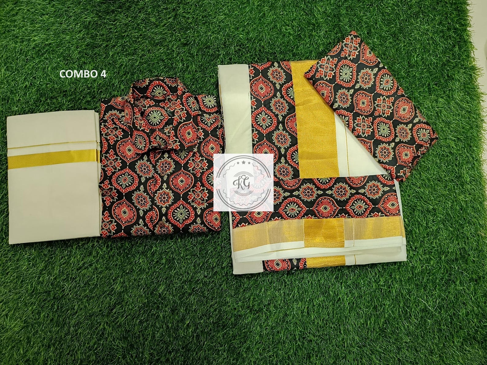 Kerala Special Tissue Ajrakh Print Set Mundu, Shirt Dothi, Set Saree ...