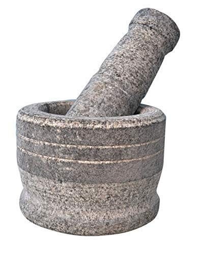 Juego de mortero y mortero de piedra/Ural/Okhli Masher/idikallu 5 pulgadas  de altura, 5 pulgadas de diámetro - Wt-6.6 lbs