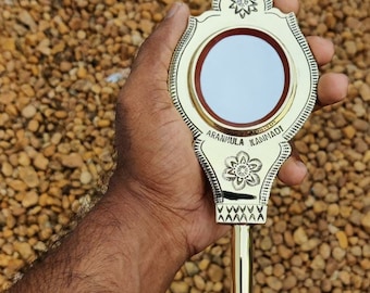 Original Aranmula Mirror/ Aaranmula Kannadi Handmade /Valkannadi with two  flower punched,Magic Metal  mirror,Home decor ,Traditional,Divine