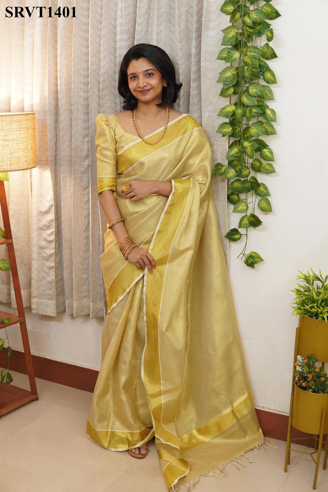 Buy Kerala Saree Traditional Full Golden Color Bridal Tissue Saree
