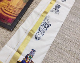 Kerala Herren Kasavu Dhoti/VesHti/Mundu double, Premium Cotton Double Mund mit Sticker Prints Kasavu Mundu, Onam Vishu Special Mundu, Veshti