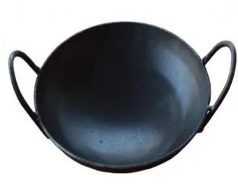 Iron Tadka Pan with Iron handle/ Fry Pan / Talipu Karandi  , black, Kaduku thali,Small