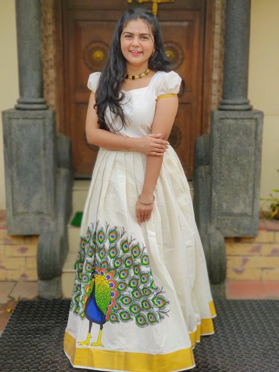 knee length dresses for ladies Girls Readymade Kerala Lehenga Choli PATTU PAVADAI Latest Pattu Langa –  Ambika Stores main image 1