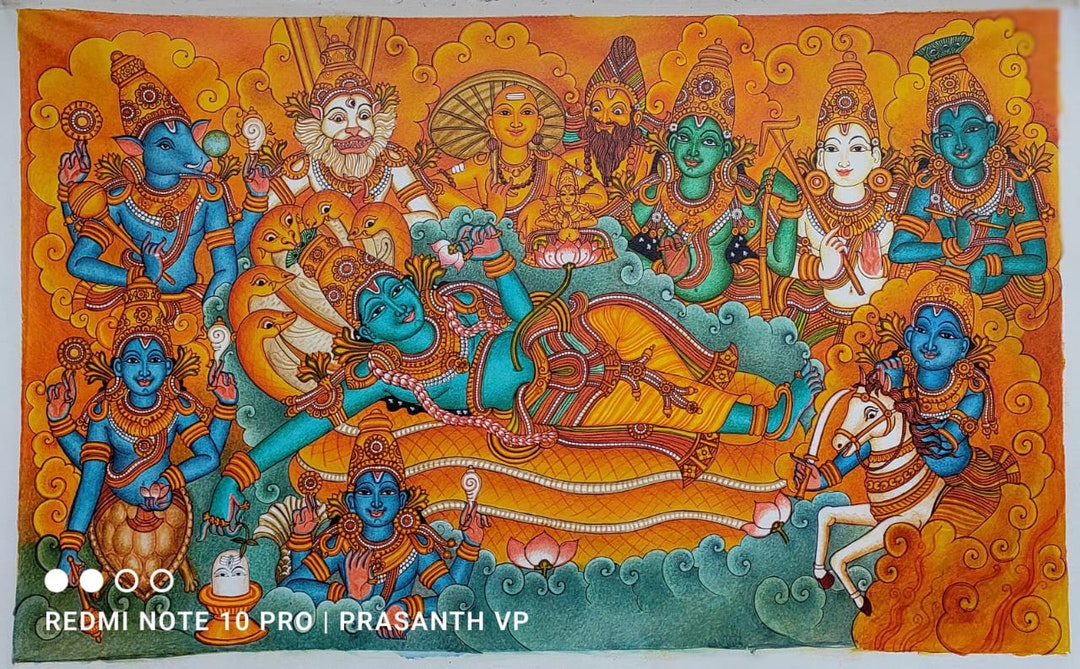 Kerala Original Mural Painting Dasavatharam Artwork Canvas Etsy