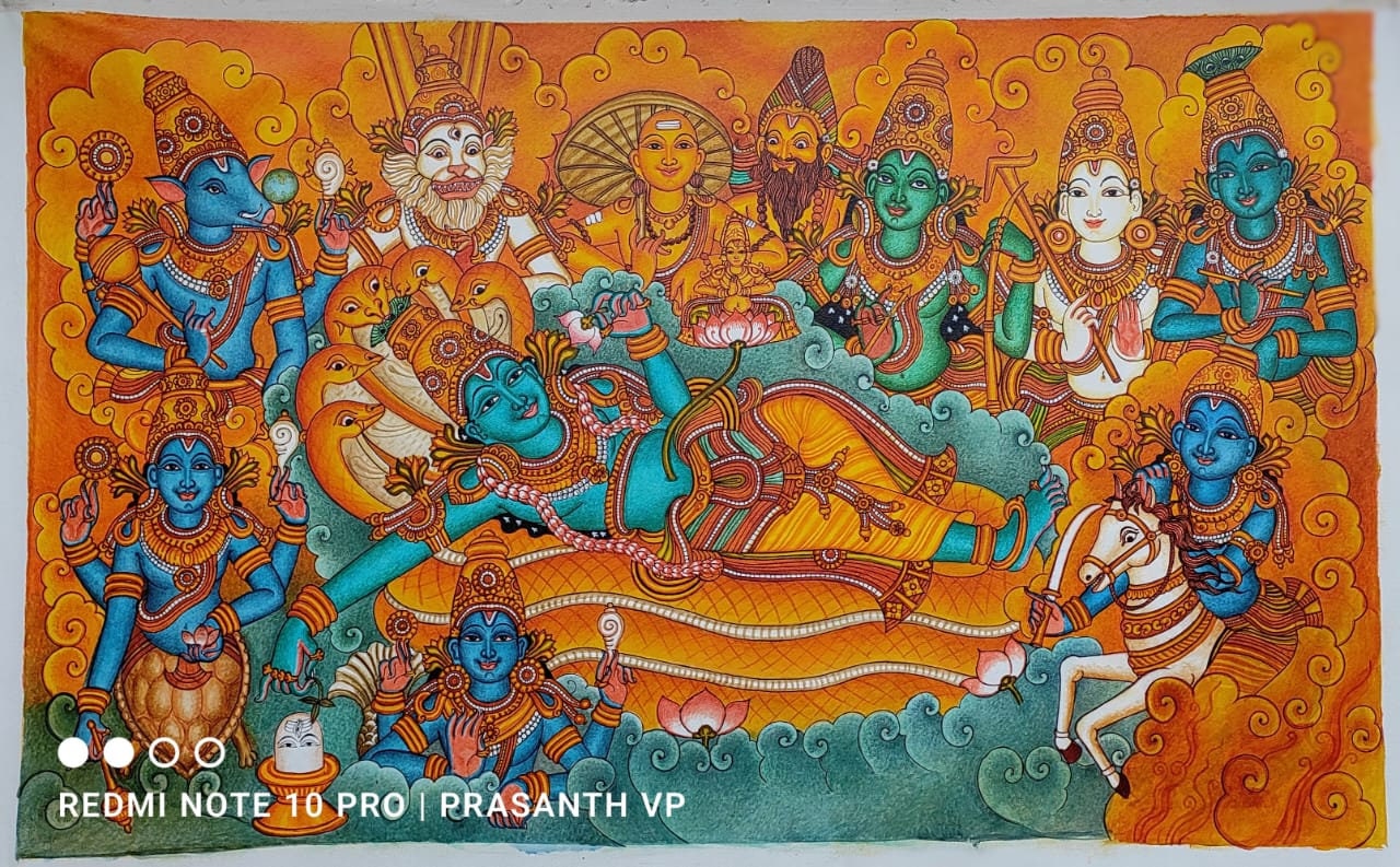 Buy Kerala Original Mural Painting Dasavatharam Artwork Canvas ...