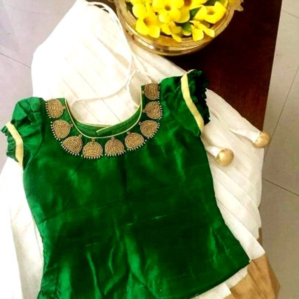 Pattu Pavadai Blouse for age 1 - 12 years Girl child traditional wear, Kids Indian Silk Frock, Lehanga Cholis For Kids