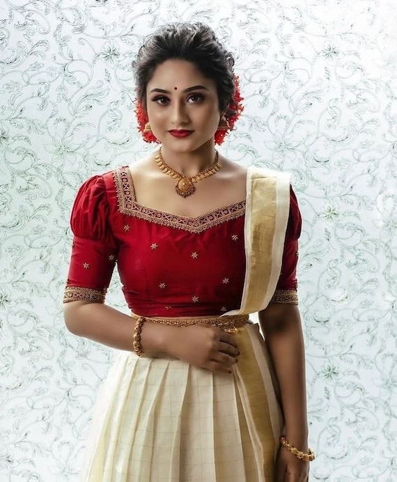 Kerala Special Stiched Tissue Davani Set Onam,vishu Wear,marriage