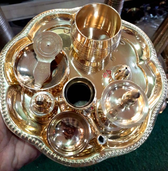 Pure Brass Pooja Thali Set, Small Pooja Room