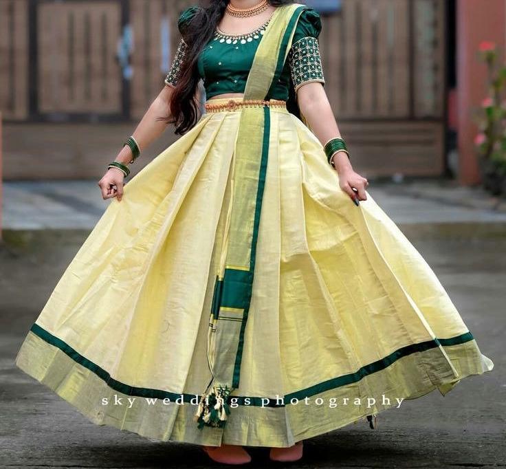 Kerala Special Stiched Tissue Davani Set Onam Vishu Wear Marriage pooja Other Festival Occasion Dhavani Lehanka Etsy Australia