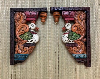 Wooden Hand Carved Wall Bracket Pair, Parrot Wall Bracket  Pair ,Wooden corbel pair,Lamp Hanging Hook ,Door Entrance of House, Wall Decor