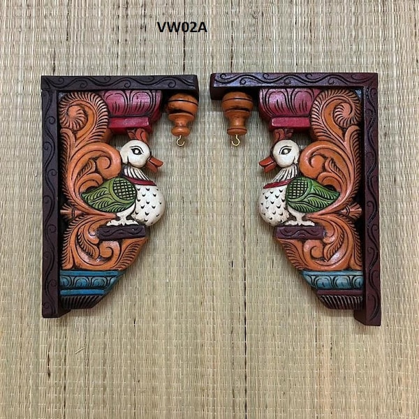 Wooden Hand Carved Wall Bracket Pair, Parrot Wall Bracket  Pair ,Wooden corbel pair,Lamp Hanging Hook ,Door Entrance of House, Wall Decor