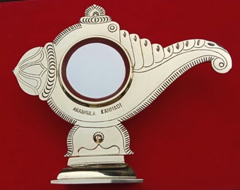 Aranmula Handmade Metal Mirror - Traditional Conch Model with Stand- Shanku Peedom, Aaranmula Kannadi