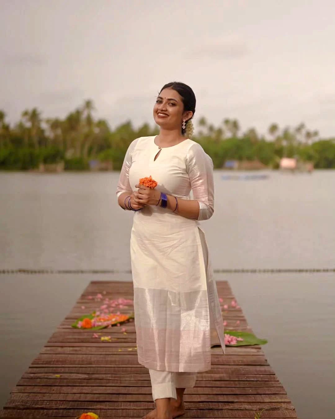 Buy Rose Gold and Silver Fusion Top and Pant Dress Churidar Cotton  Material,handwork Design,kerala Kasavu Churidhar 