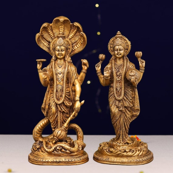 Brass 16 Golden Vishnu Lakshmi Statue lord Bhagwan Brass 16 Golden Vishnu Lakshmi Statue lord Bhagwan
