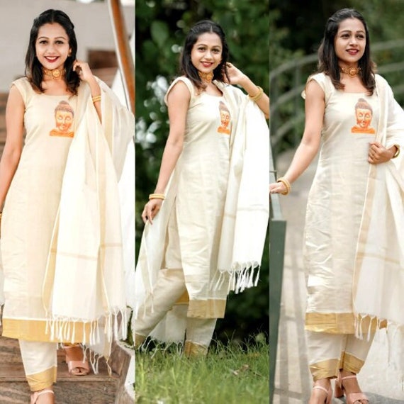 RSV fabrics kerala kasavu cotton saree with running blouse - RSV FABRICS -  4267779
