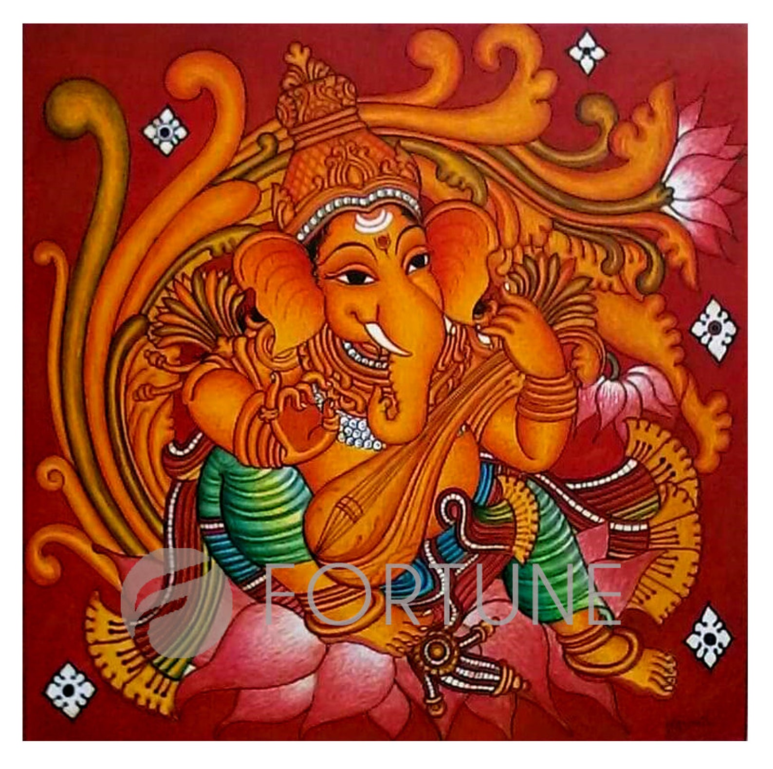 Lord Ganesha Kerala Mural Painting Hand Painted Canvas Etsy