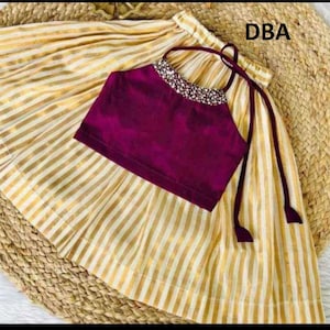 Baby Girls Onam Kasavu Top and Skirt Set for Onam