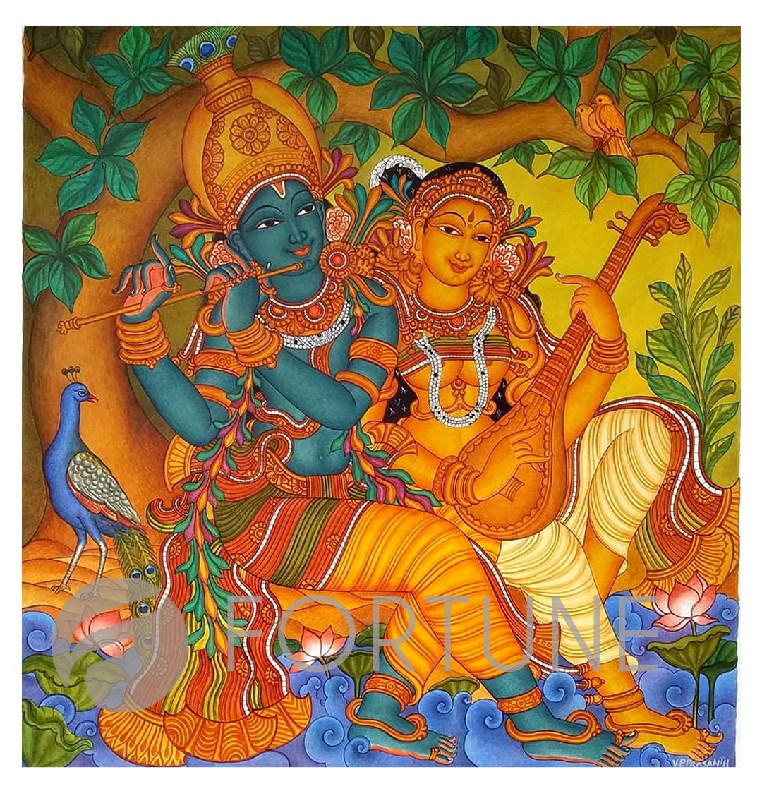 Buy Radha Madhavam Gopika Krishna Kerala Mural Painting Artwork ...