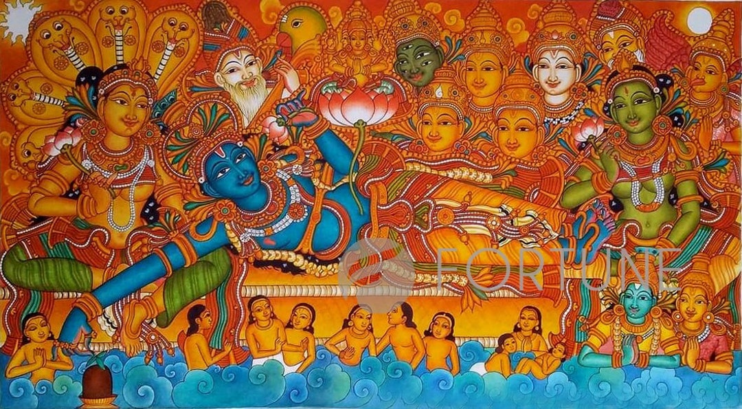 Buy Ananthasayanam Traditional Mural Art Painting Canvas Rolled Online buy-ananthasayanam-traditional-mural-art-painting-canvas-rolled-online