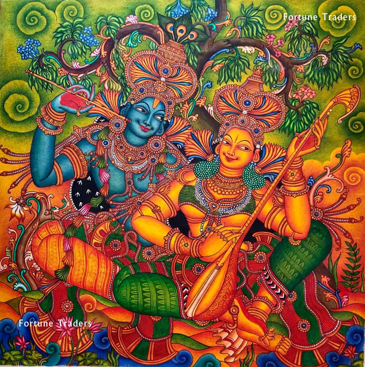 Radha Madhavam Kerala Mural Painting Artwork Canvas Rolled Etsy