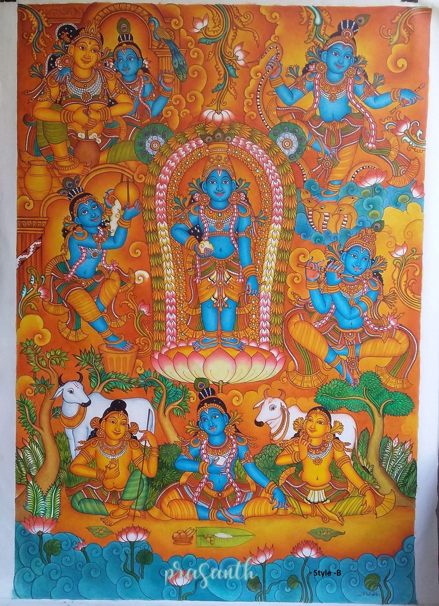 Kerala Original Mural Painting Krishnaleela, Artwork, Canvas
