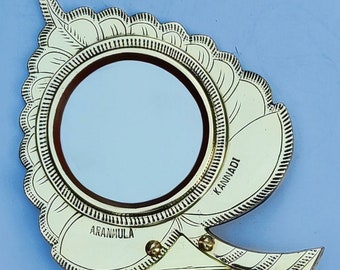 Original Aranmula Mirror/Aaranmula Kannadi Handmade Metal Mirror /Banyan Leaf Model large, Traditional Kerala Metal  Mirror