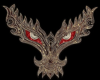 Gold Dragon Head Punk Embroidery Patch – Large Applique for Jacket Backpack Decoration