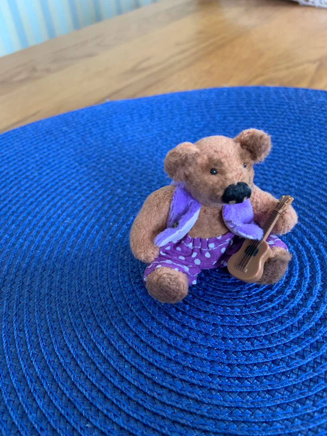 Miniature Teddy Bear. Musician with ukulele. Etsy