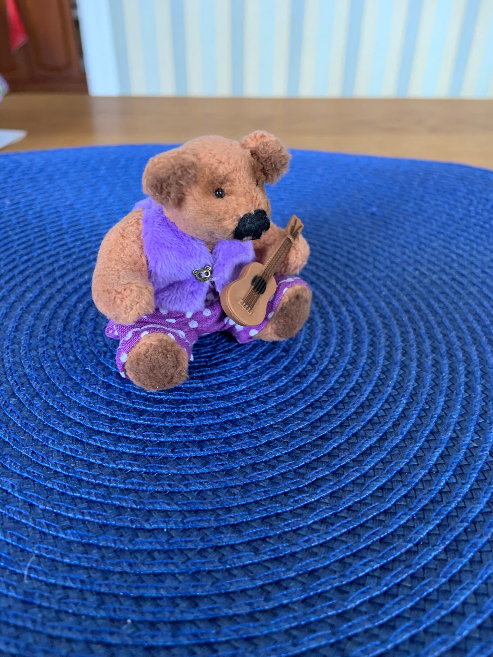 Miniature Teddy Bear. Musician with ukulele. Etsy