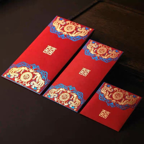 10pcs Red Packet Gold Foil Detail Double Happiness