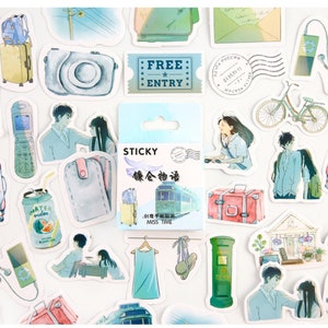46-delige stickerset met Japan-thema voor dagboeken en decoratie; Stationaire benodigdheden; Eenhoorn/Kattenverhaal/Kamakura-verhaal
