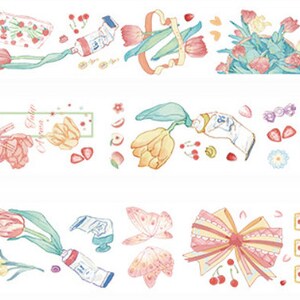 Échantillon de ruban Washi sur le thème des tulipes 90 cm pour les planificateurs de journalisation et de décoration ; Produits de papier stationnaire