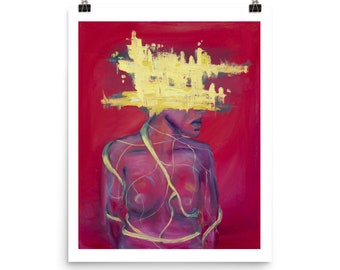 Glitch (Unframed)- Oil painting print, abstract portrait print