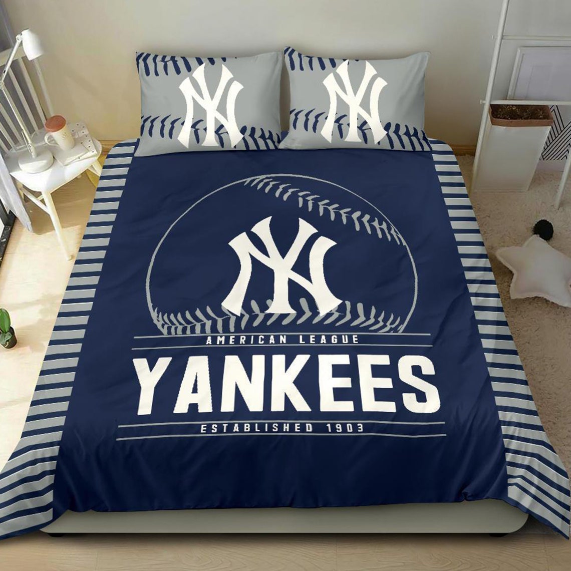 MLB New York Yankees Bedding Set New York Yankees Duvet Etsy