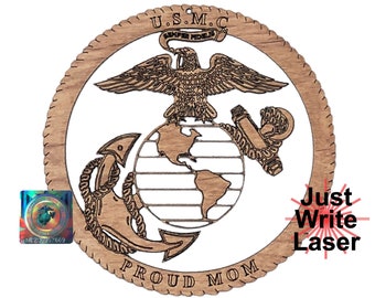 Licensed USMC Proud Mom Ornament - Laser Engraved Wood Christmas Gift for Marine Corps Family