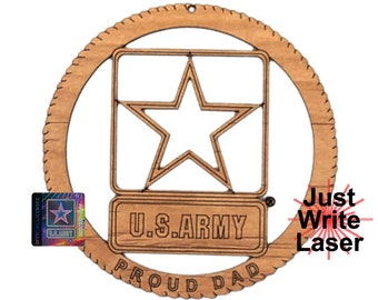 Officially Licensed US Army Proud Dad Christmas Ornament - Laser Engraved Wood Gift Made in USA