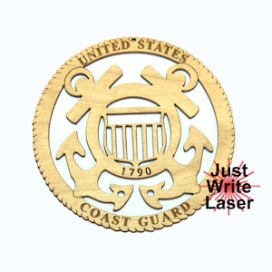 Official US Coast Guard Emblem Christmas Ornament - Laser Engraved Wood Military Gift for Veterans