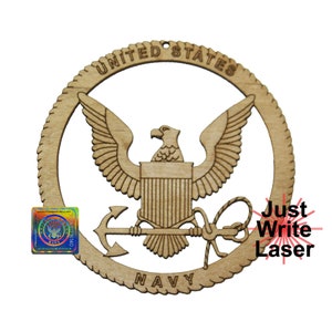 Licensed Navy Emblem Christmas Ornament - Laser Engraved Wood Military Gift for Veterans