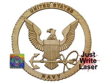 Licensed Navy Emblem Christmas Ornament - Laser Engraved Wood Military Gift for Veterans