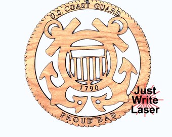 Licensed Coast Guard Dad Christmas Ornament - Military Veteran Gift, Wood Laser Engraved, Made in USA