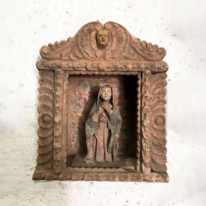 Antiguo Retablo Colonial• 1'10" x 1'4" • 13 lb • Impresionante Peruaanse hecho a mano • Pan de Oro • Decoratie Vintage Home