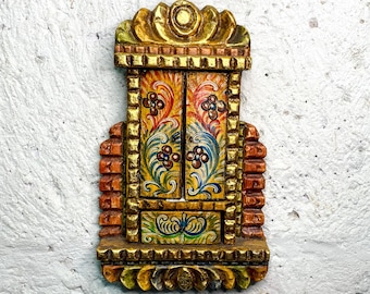 Pala d'altare coloniale originale della scuola cusqueniana • 1' 1.78" x 7.87" • Bellissimo pezzo fatto a mano peruviano • Retablo peruano • Arte barocca • Cusco