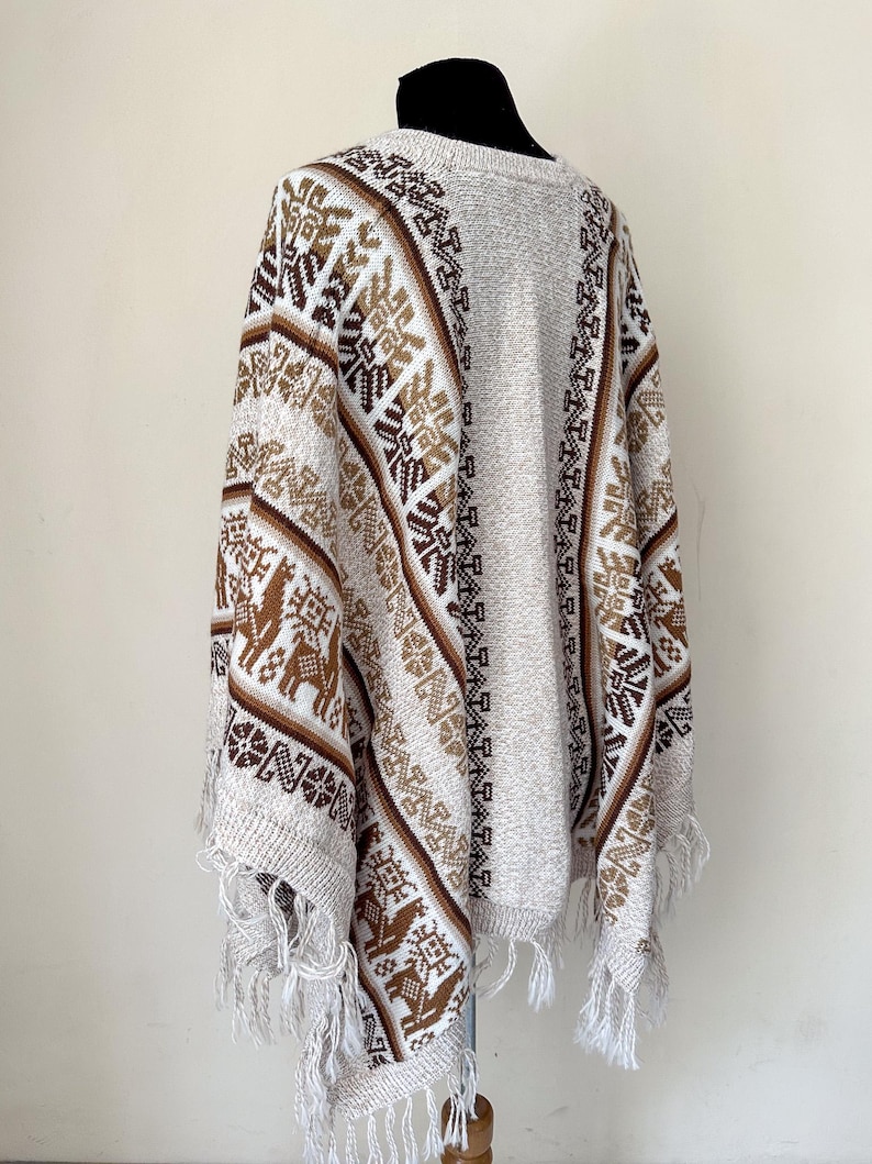 Llama Pattern Ruana • Handmade Alpaca Ruana • Peruvian Wool Poncho With ...