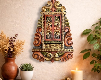 Peruvian colonial art • 1' 1.78" x 7.87" • Impressive Peruvian handmade  • Pan de Oro  • Bronze applications  • Vintage Home decor