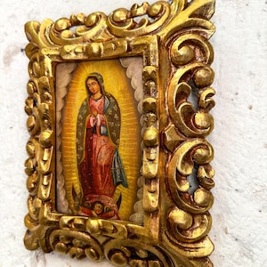 Virgen de Guadalupe colonial art • Impressive Peruvian handmade  • Pan de Oro  • Bronze applications  • Vintage Home decor