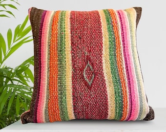 Coussin Bonita • Cojin • Oreiller • Almohada • Kissen • Housses • Designs uniques • Fabriqué à partir de couvertures péruviennes authentiques • Couleurs vives