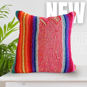 Bonita Cushion •18x18 •Cojin • Pillow • Almohada • Kissen • Covers •Unique Designs •Made from Authentic Peruvian Blankets •Vibrant Colors